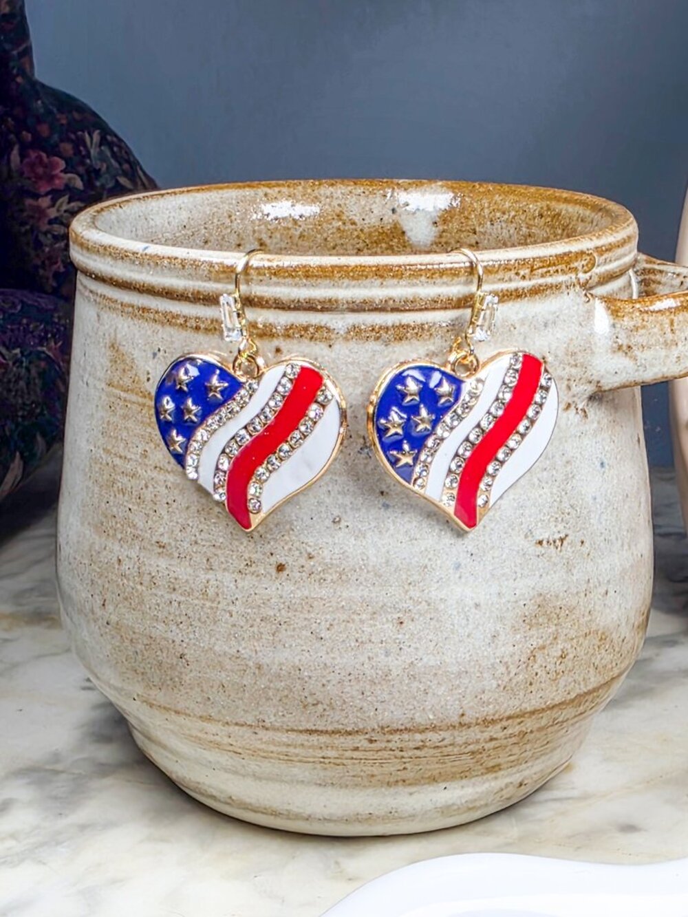 Patriotic American Flag Heart Earrings